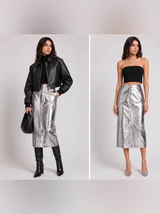 Gianni Bini Dresses & Skirts - Gianni Bini Silver Metallic Midi Skirt